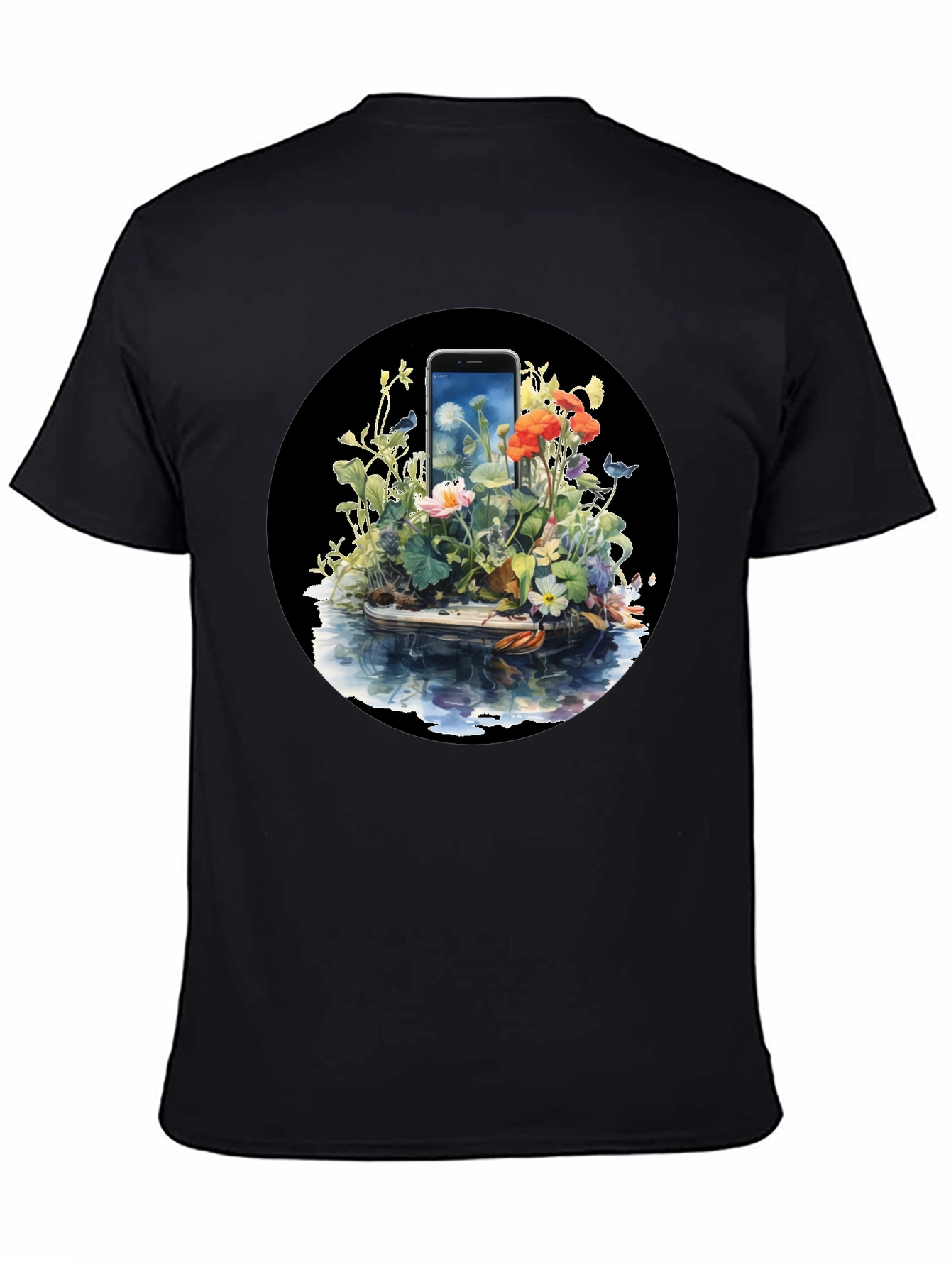 Floral Phone Art Black T-Shirt