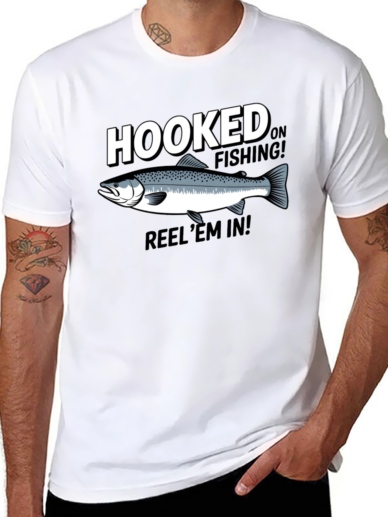 Hooked on Fishing Black Graphic T-Shirt