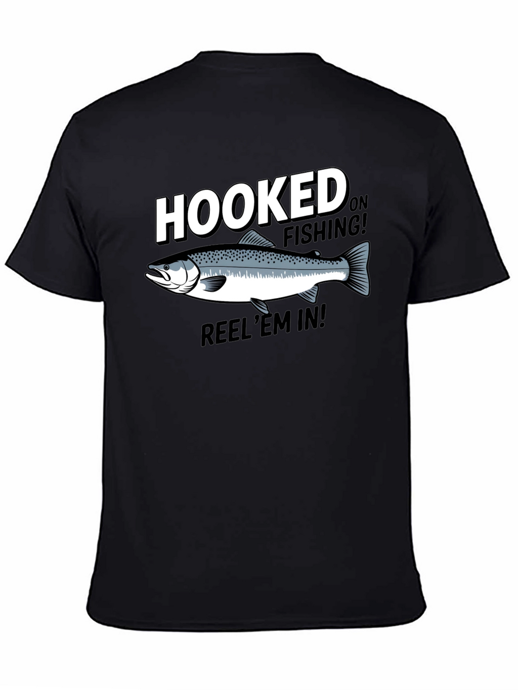 Hooked on Fishing Black Graphic T-Shirt
