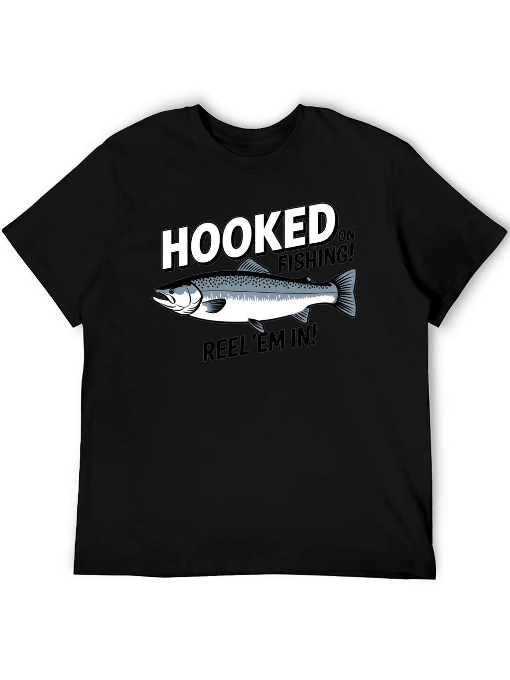 Hooked on Fishing Black Graphic T-Shirt