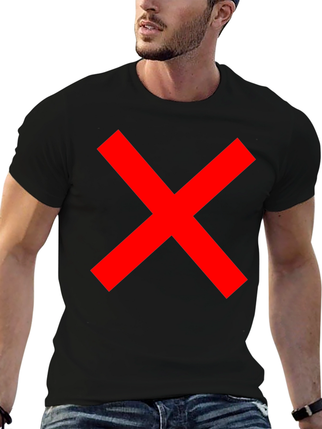 Mens Black T-Shirt with Red X Graphic