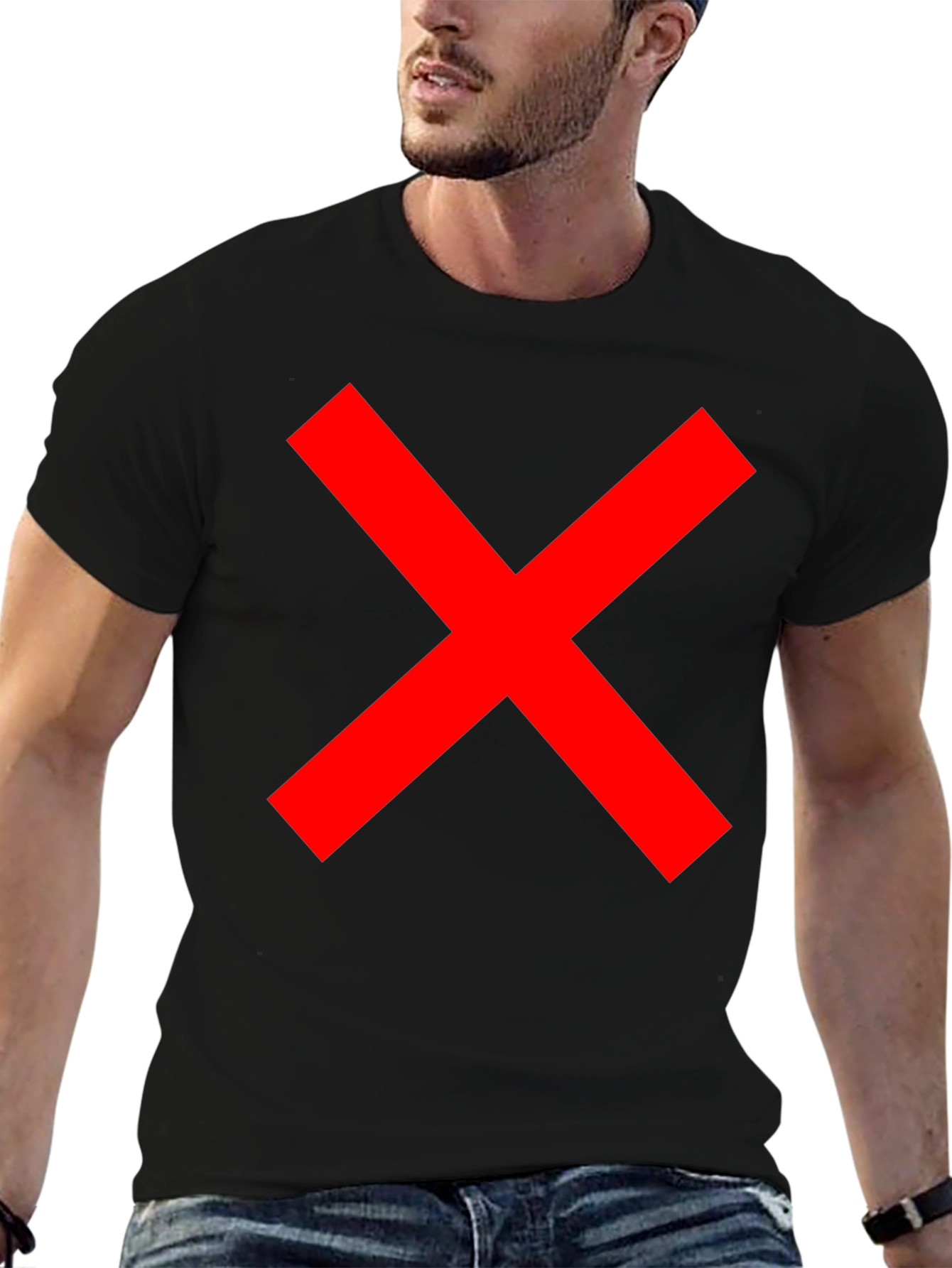 Mens Black T-Shirt with Red X Graphic