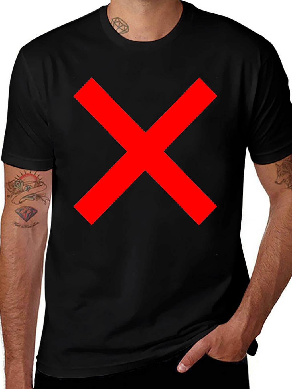 Mens Black T-Shirt with Red X Graphic