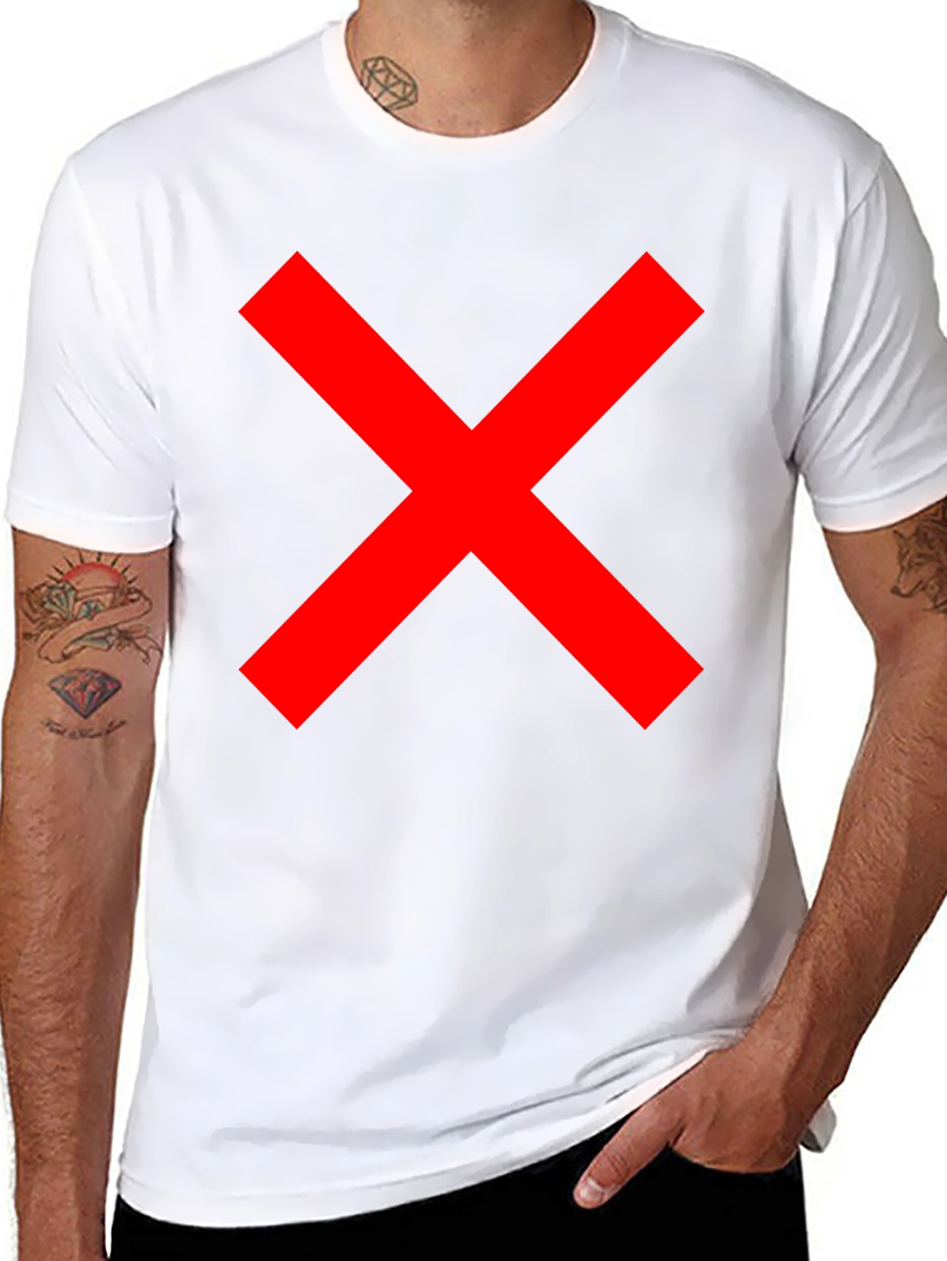 Mens Black T-Shirt with Red X Graphic