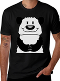 Cute Panda Graphic Print Black T-Shirt