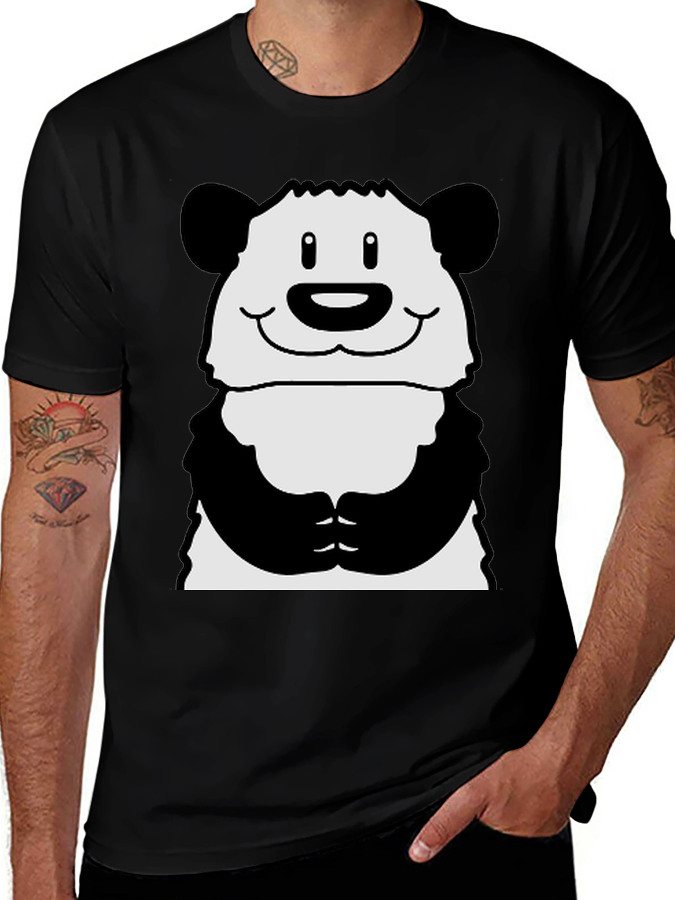 Cute Panda Graphic Print Black T-Shirt
