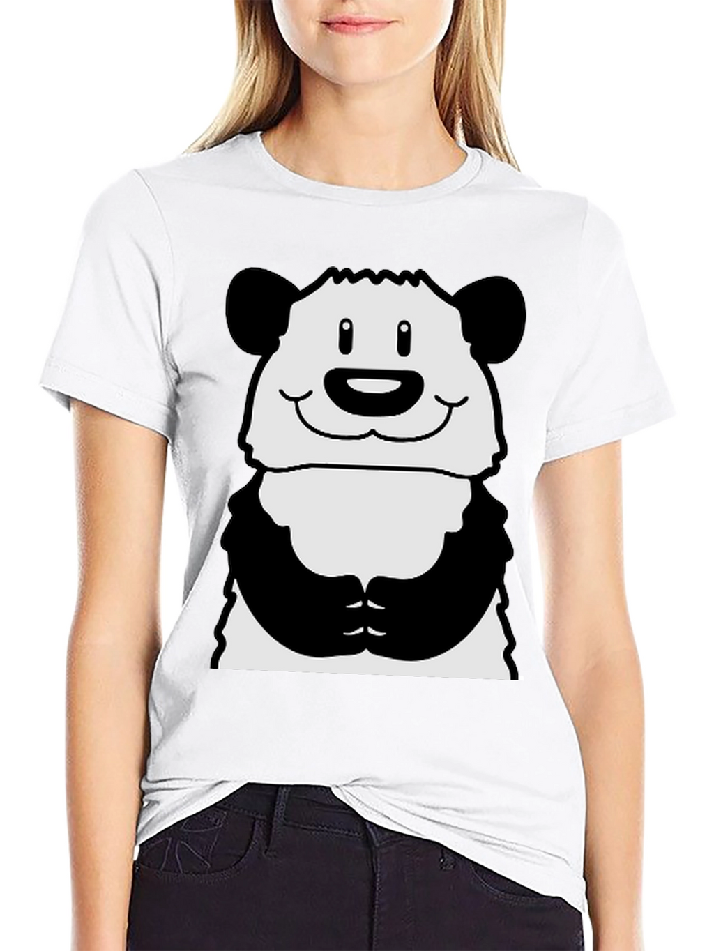 Cute Panda Graphic Print Black T-Shirt
