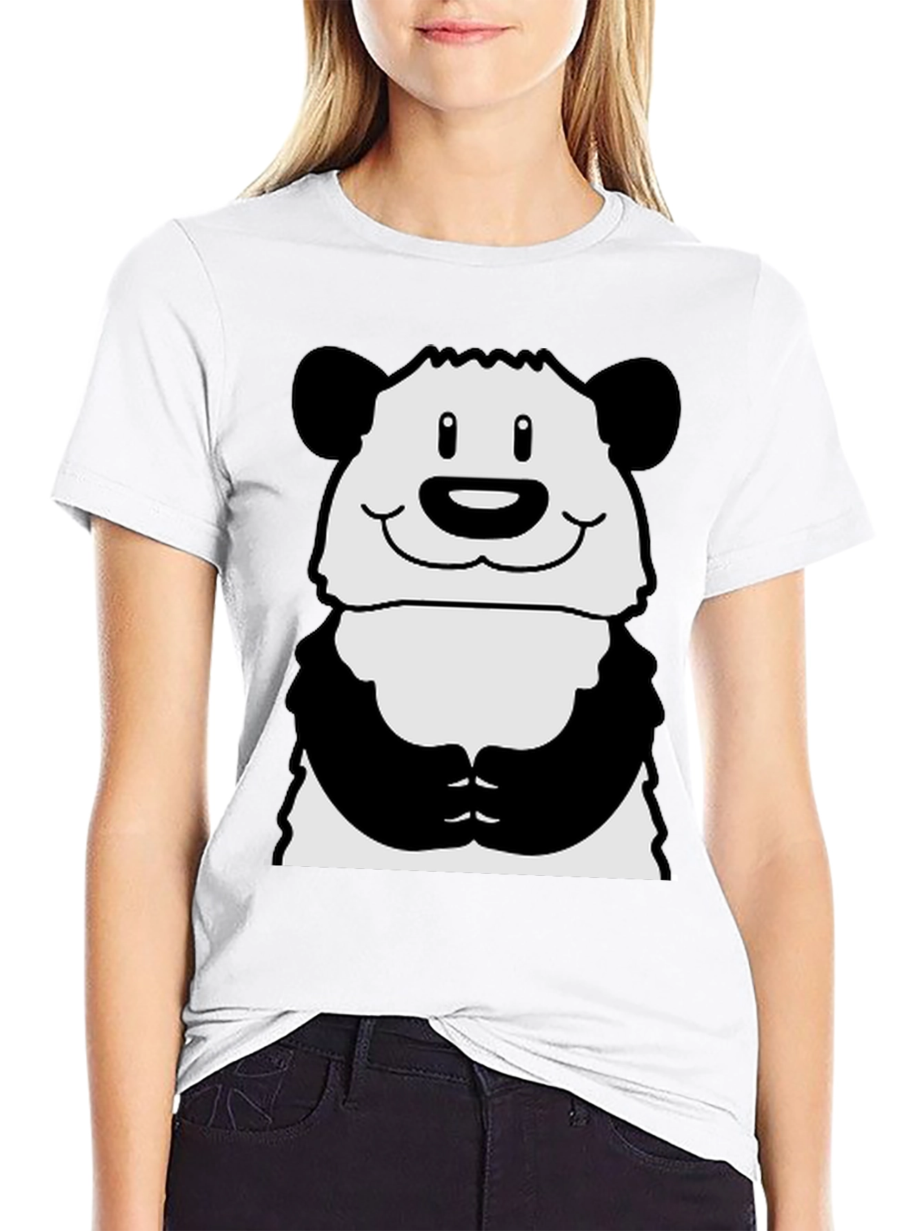 Cute Panda Graphic Print Black T-Shirt