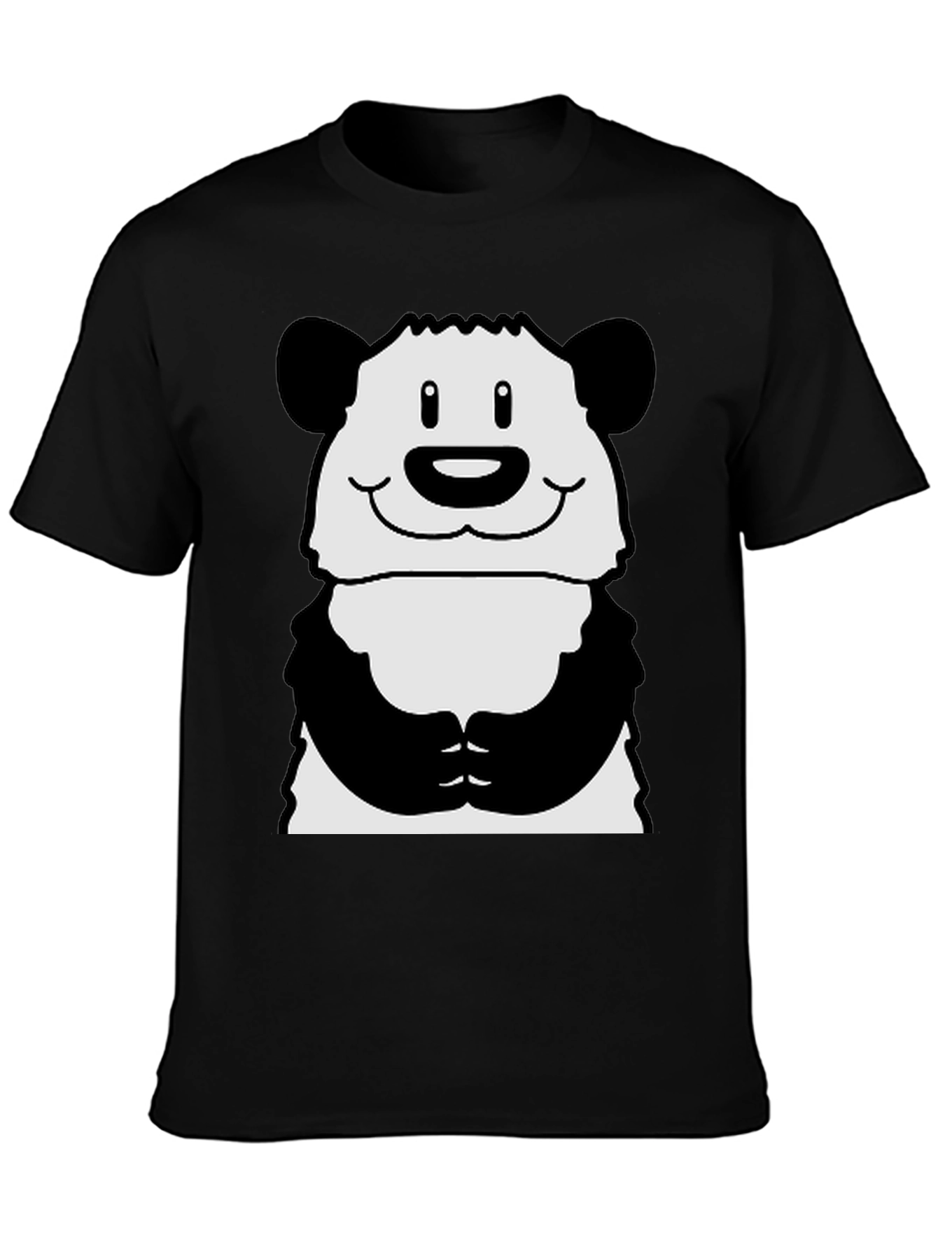 Cute Panda Graphic Print Black T-Shirt