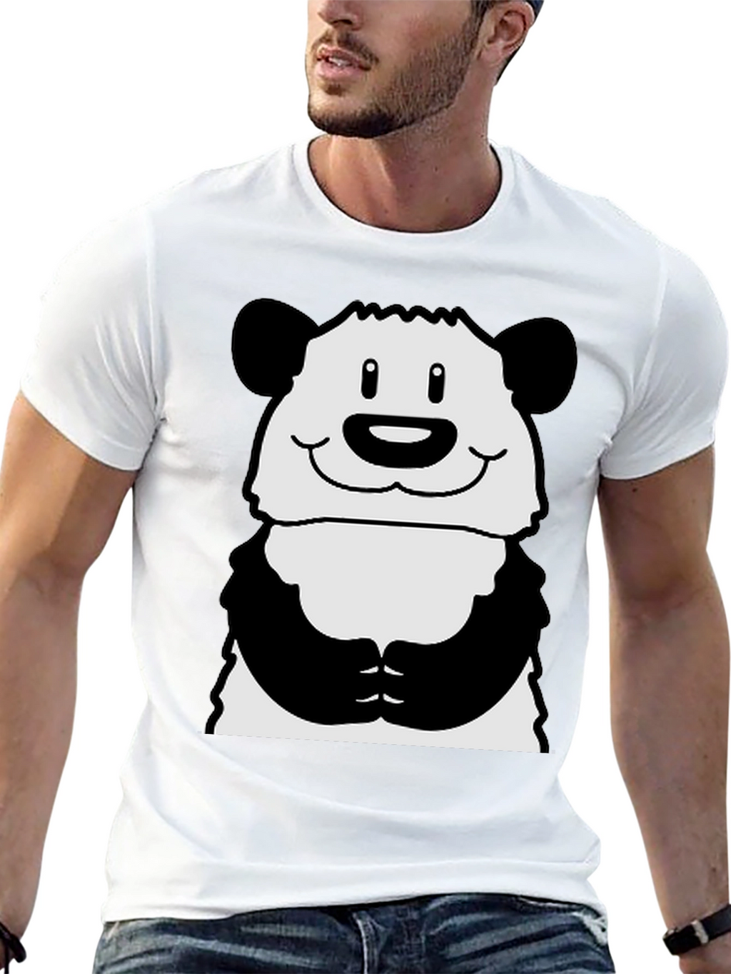 Cute Panda Graphic Print Black T-Shirt