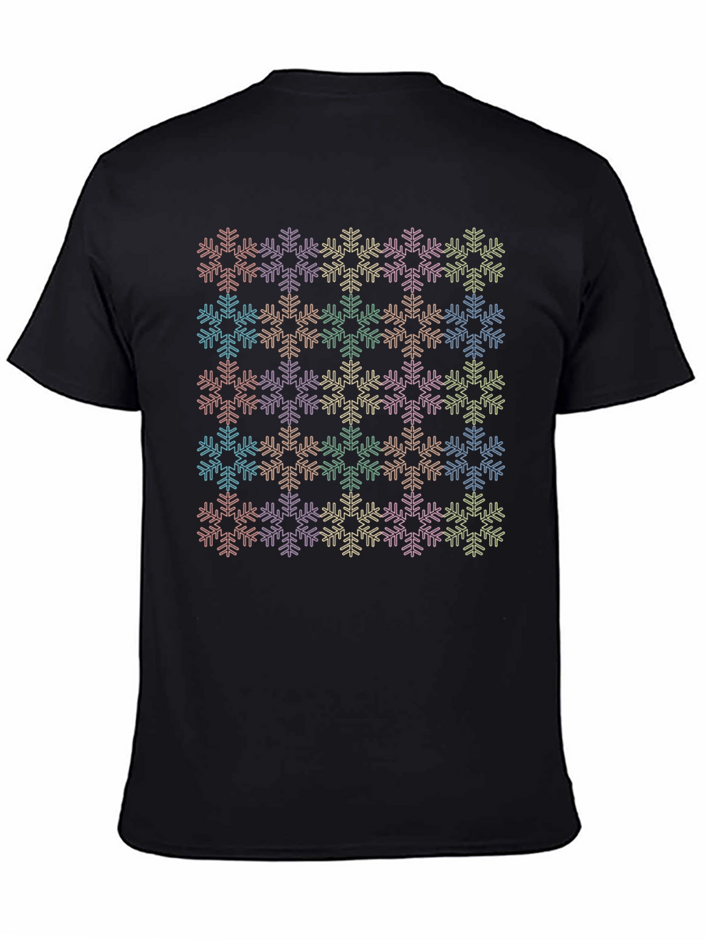 Rainbow Snowflake Print Black T-Shirt