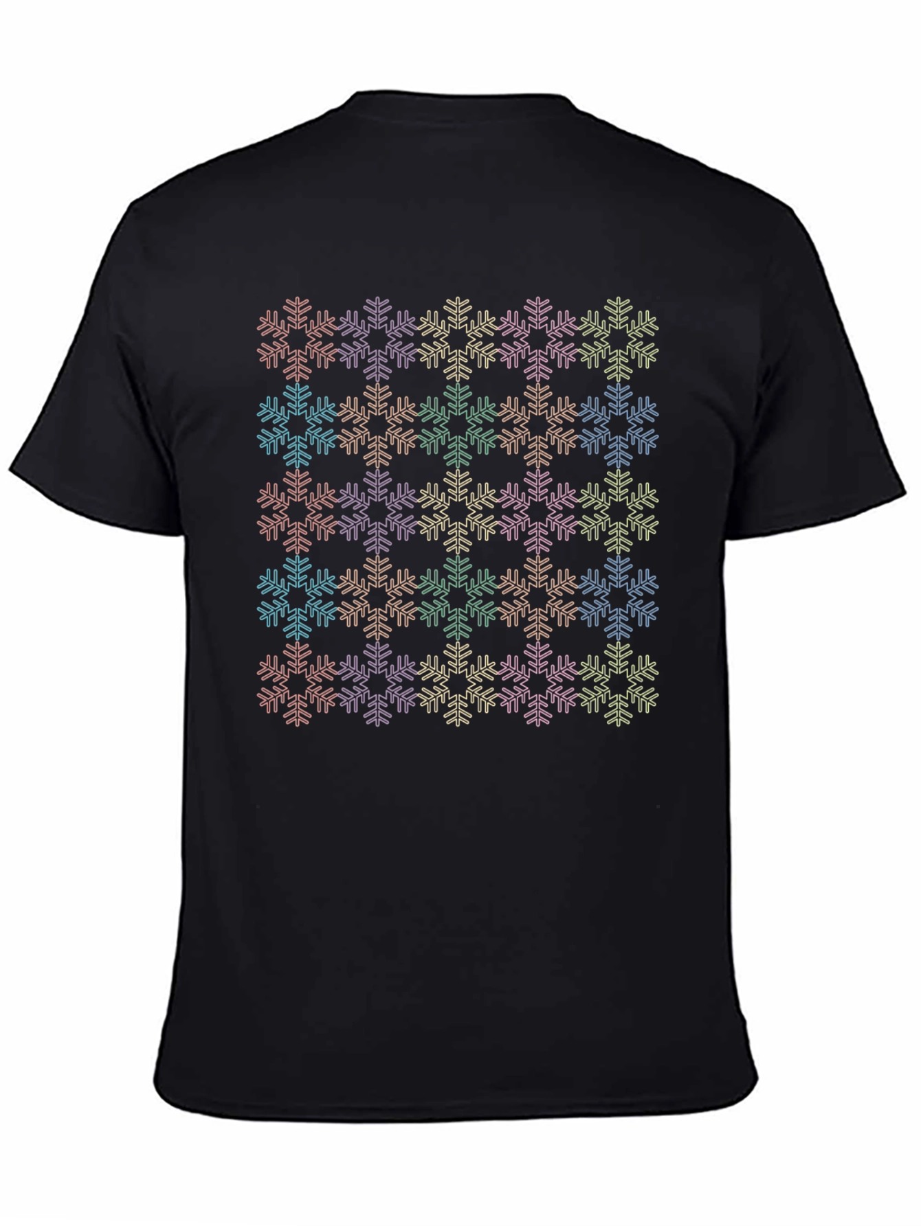 Rainbow Snowflake Print Black T-Shirt