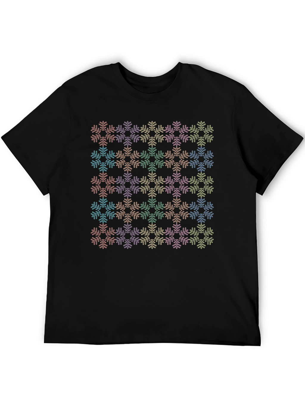 Rainbow Snowflake Print Black T-Shirt