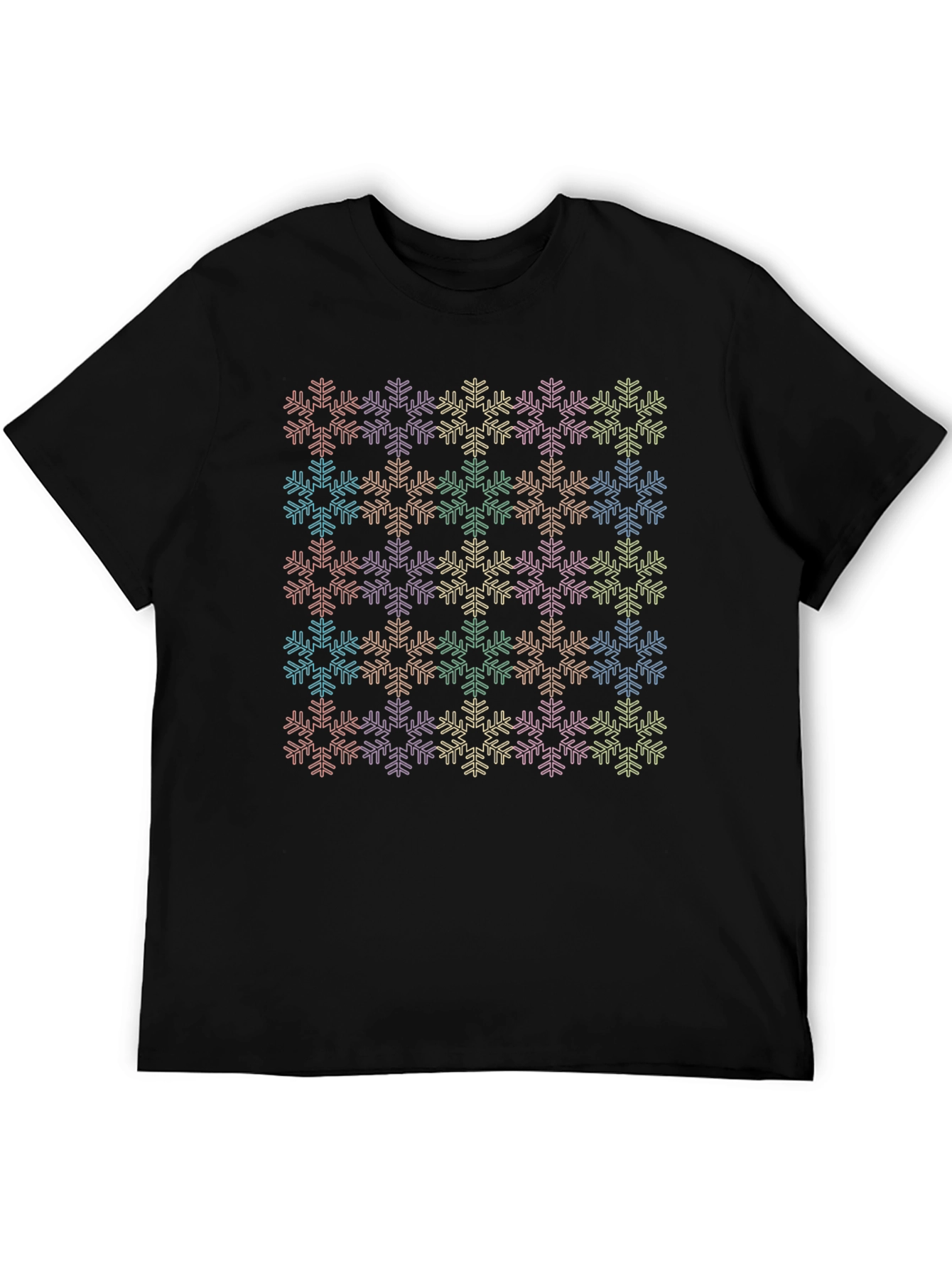 Rainbow Snowflake Print Black T-Shirt