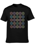 Rainbow Snowflake Print Black T-Shirt
