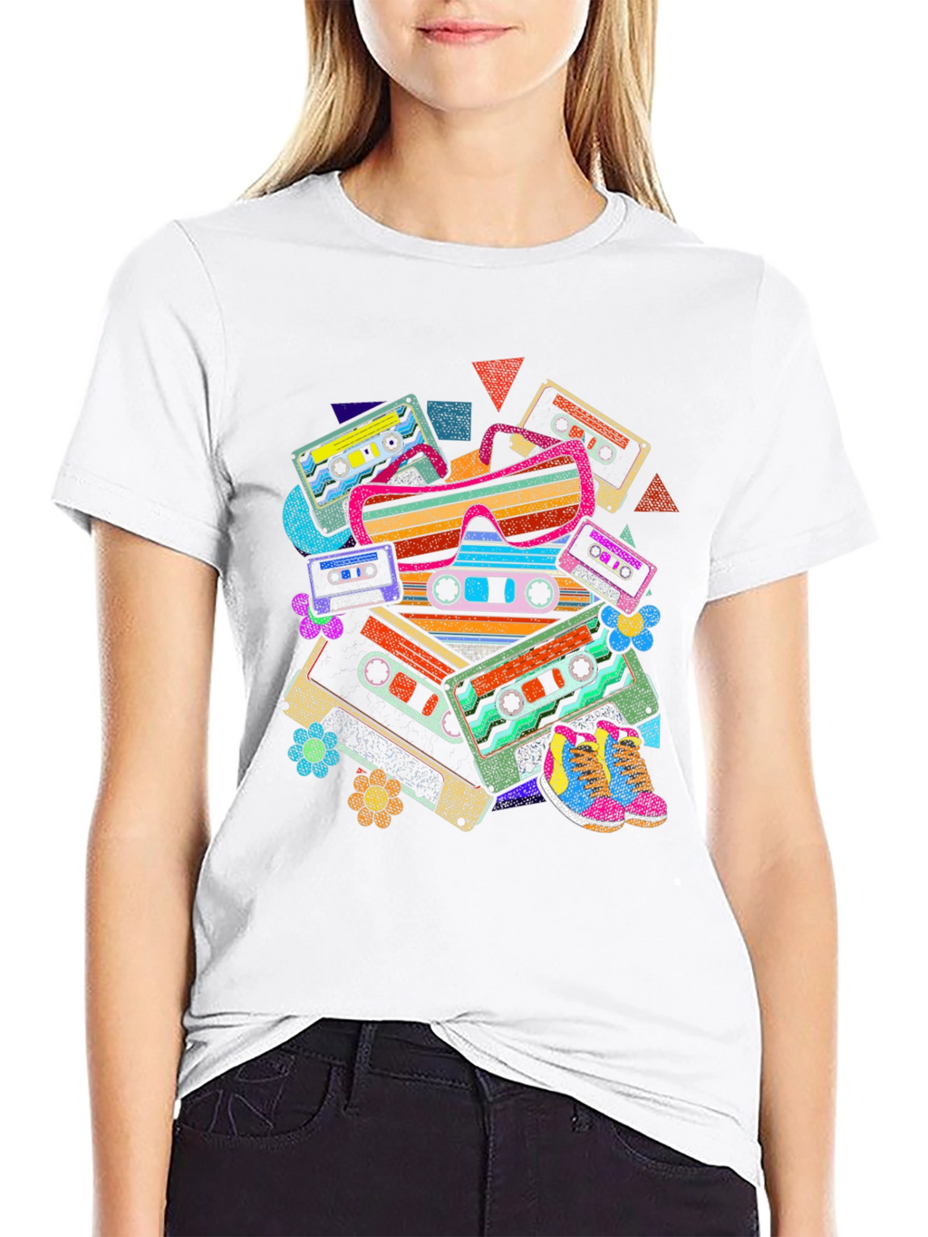 Retro Cassette Tape & Sunglasses Graphic T-Shirt