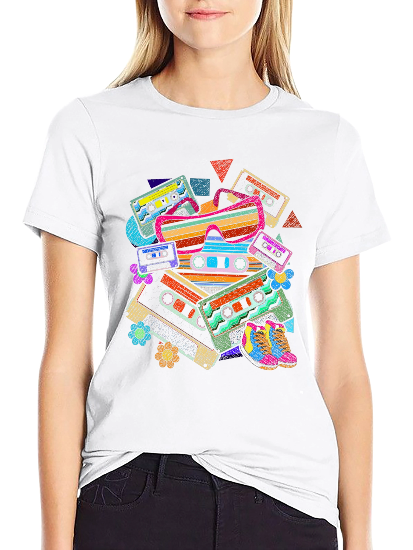 Retro Cassette Tape & Sunglasses Graphic T-Shirt