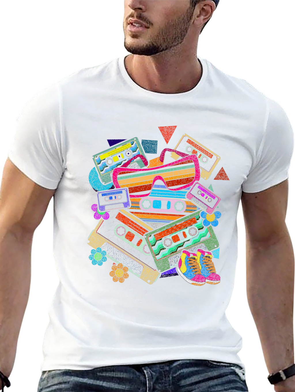 Retro Cassette Tape & Sunglasses Graphic T-Shirt