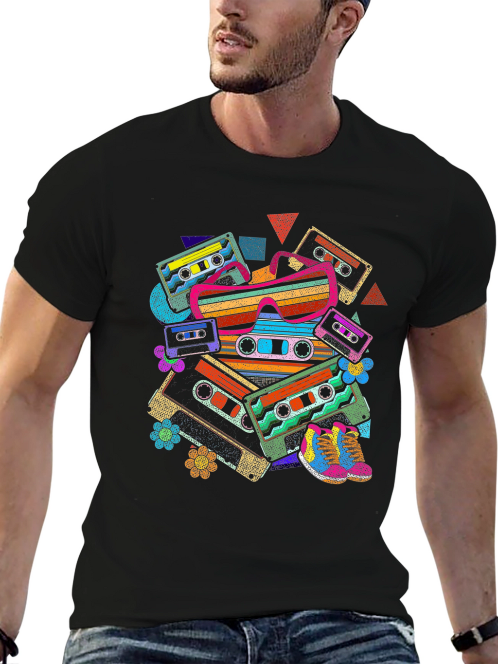 Retro Cassette Tape & Sunglasses Graphic T-Shirt