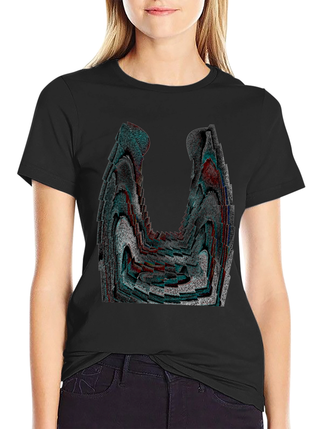 Abstract Patterned Black Graphic Tee