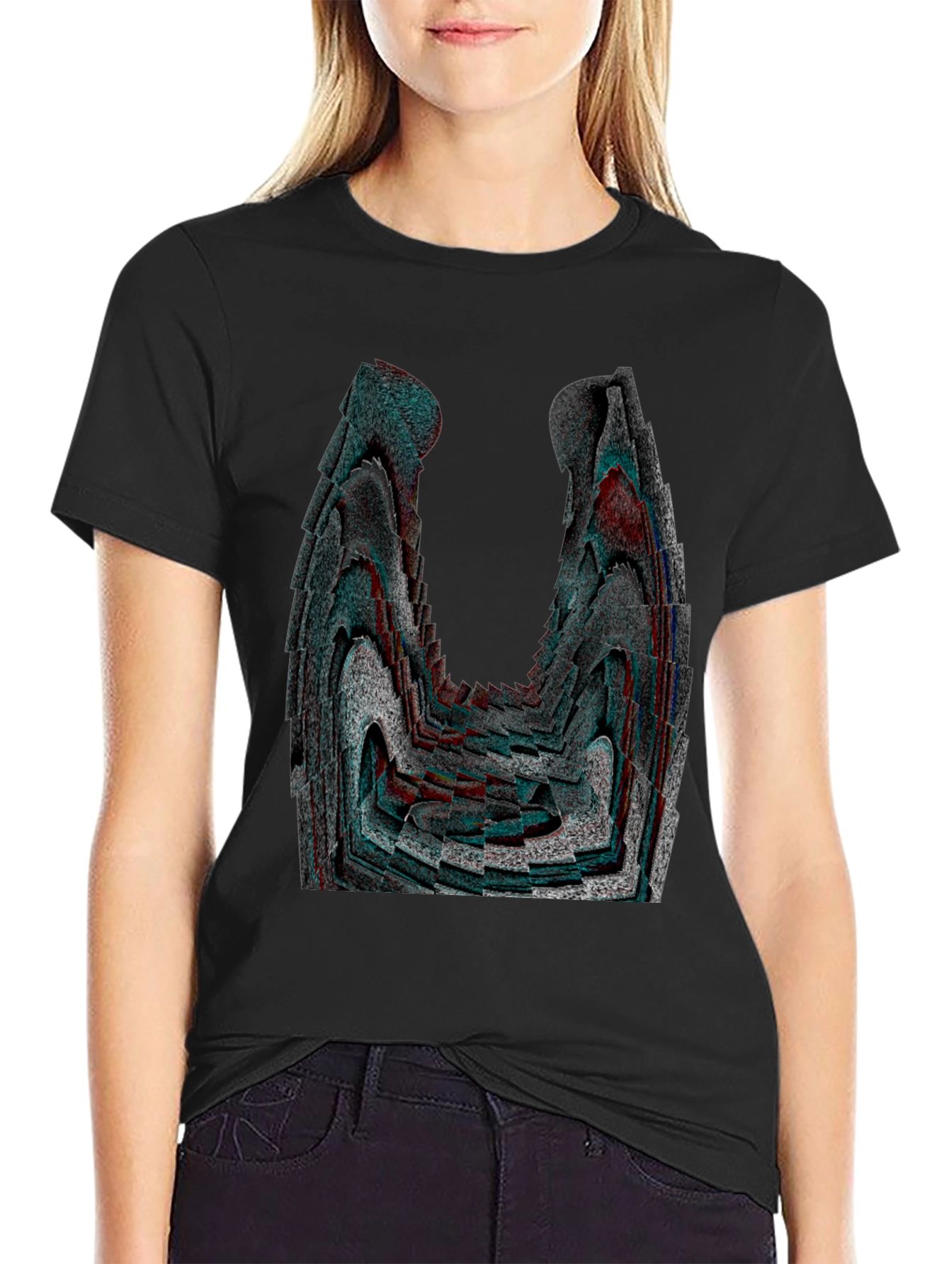 Abstract Patterned Black Graphic Tee