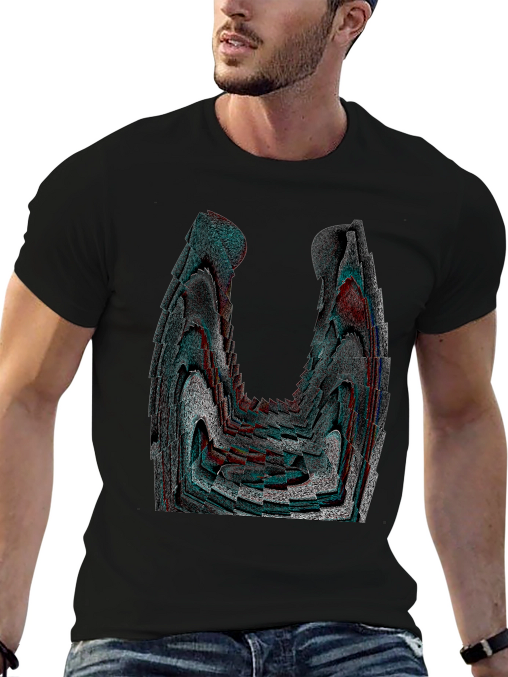 Abstract Patterned Black Graphic Tee