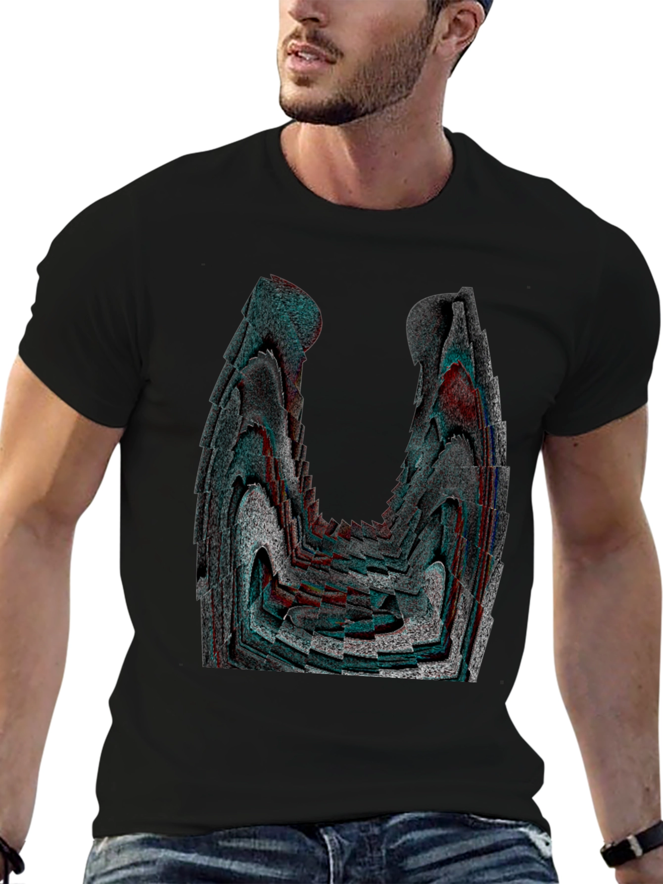 Abstract Patterned Black Graphic Tee