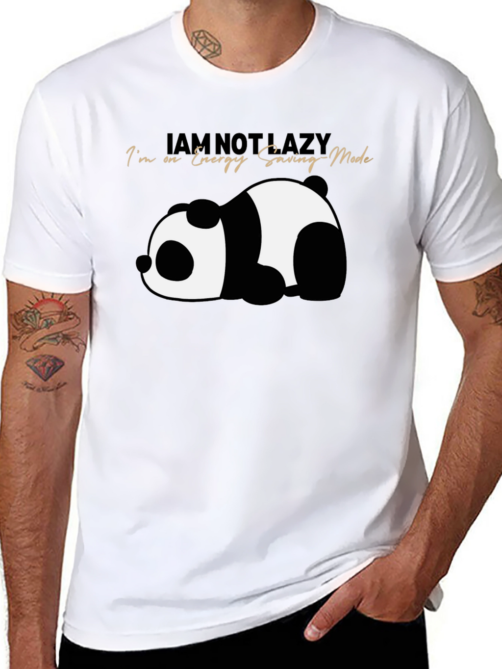 Lazy Panda Energy Saving Mode Black T-Shirt