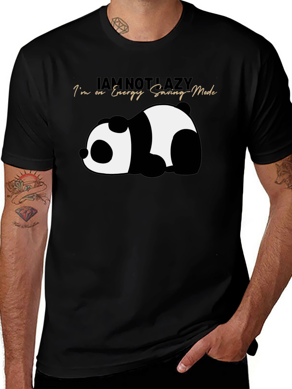 Lazy Panda Energy Saving Mode Black T-Shirt