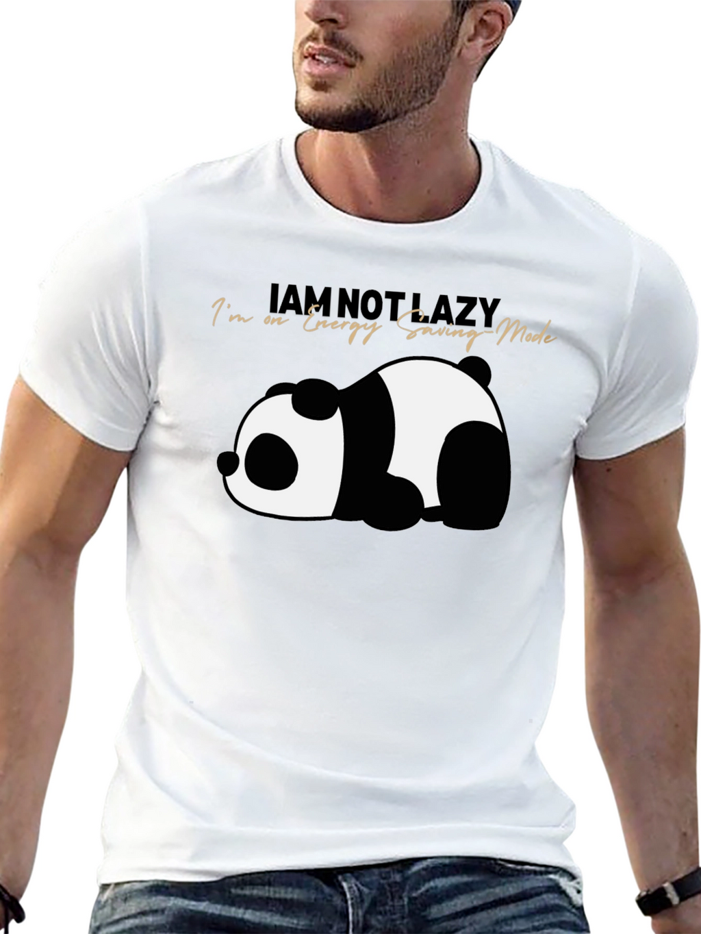 Lazy Panda Energy Saving Mode Black T-Shirt