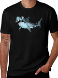 Mosaic Shark Graphic Tee - Black Cotton T-Shirt