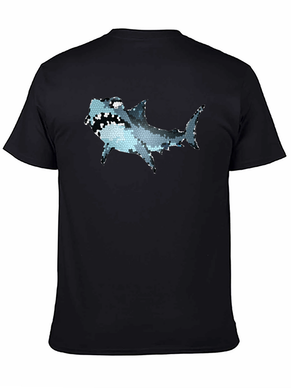 Mosaic Shark Graphic Tee - Black Cotton T-Shirt