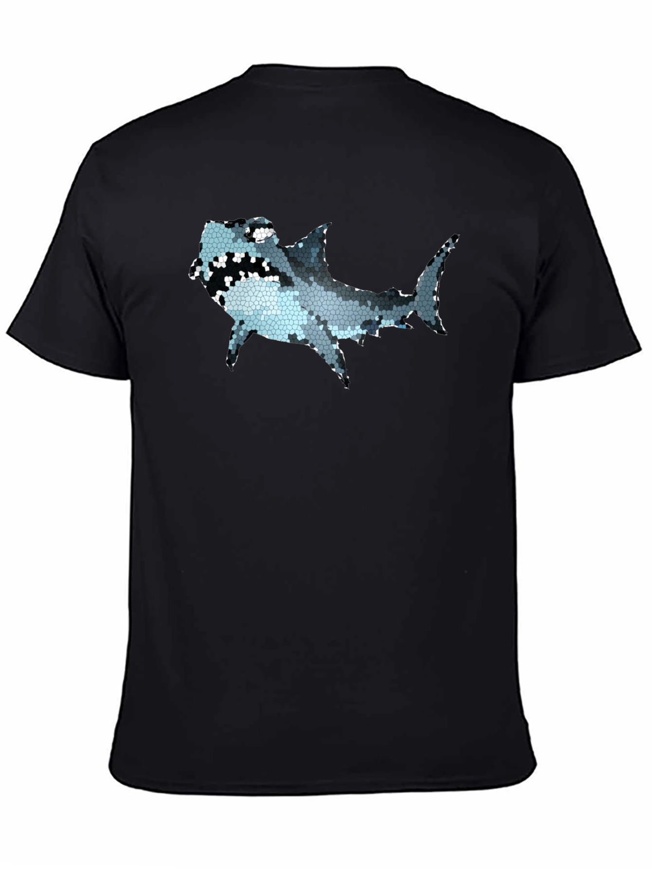 Mosaic Shark Graphic Tee - Black Cotton T-Shirt