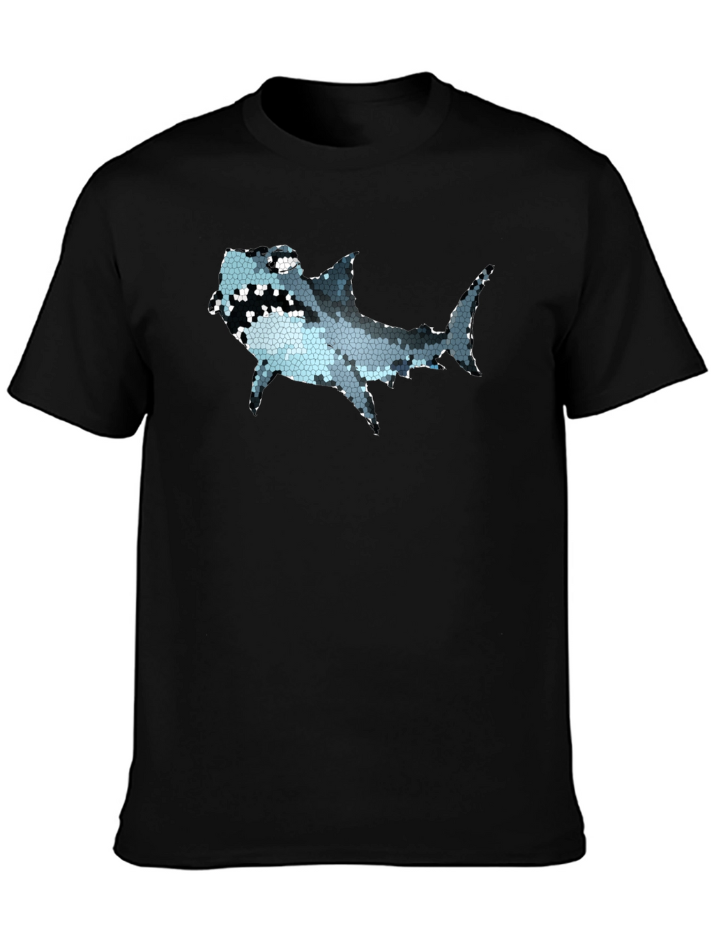 Mosaic Shark Graphic Tee - Black Cotton T-Shirt
