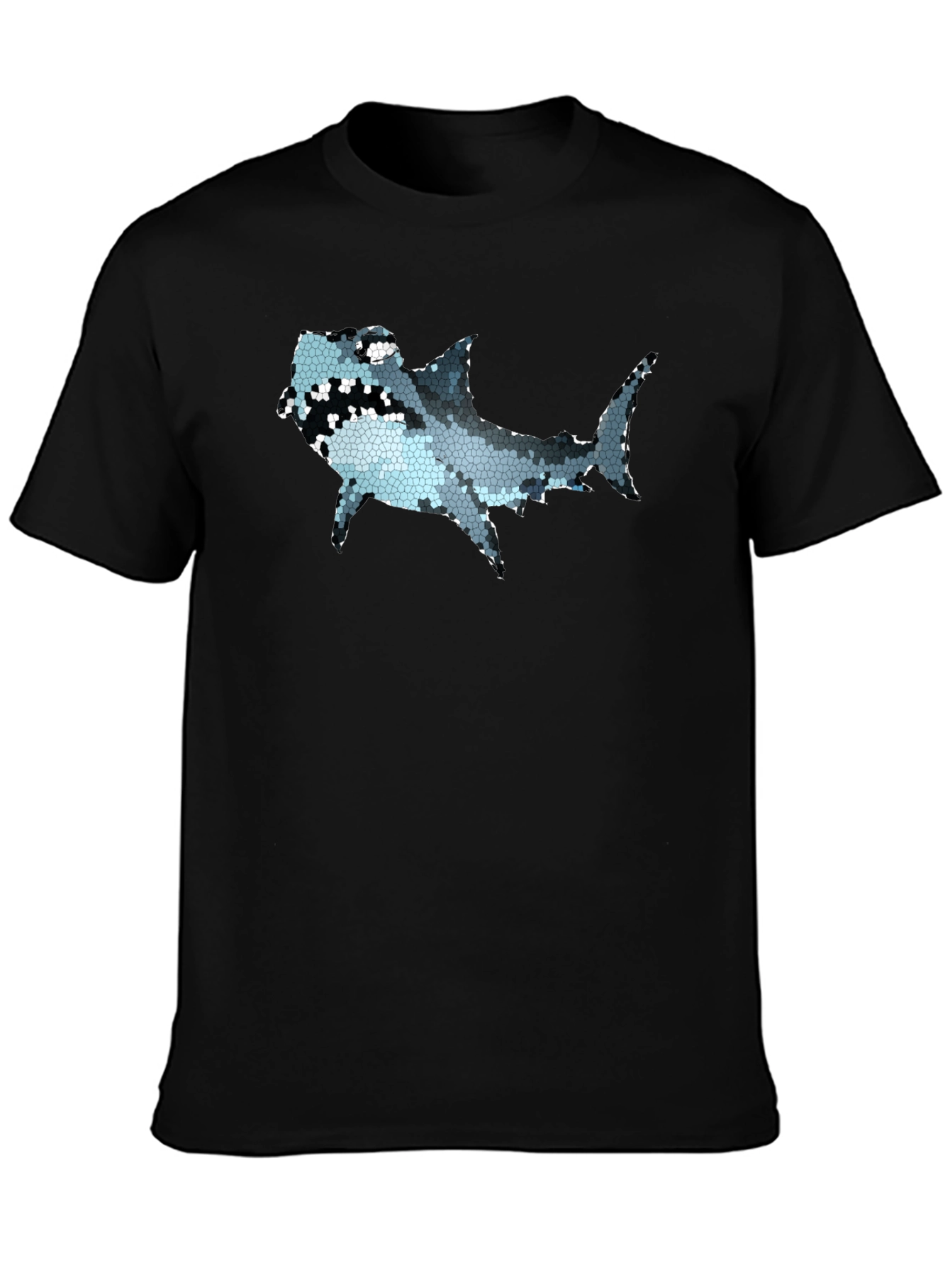 Mosaic Shark Graphic Tee - Black Cotton T-Shirt