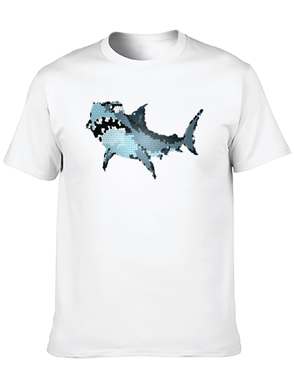 Mosaic Shark Graphic Tee - Black Cotton T-Shirt