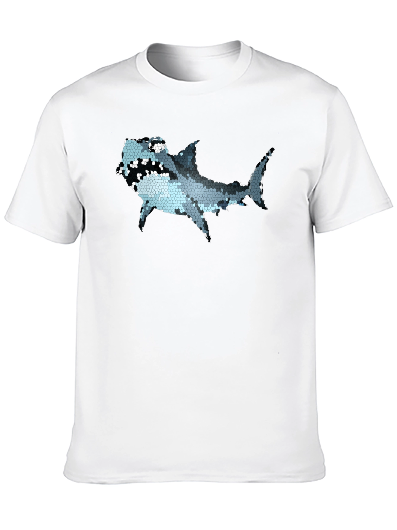 Mosaic Shark Graphic Tee - Black Cotton T-Shirt