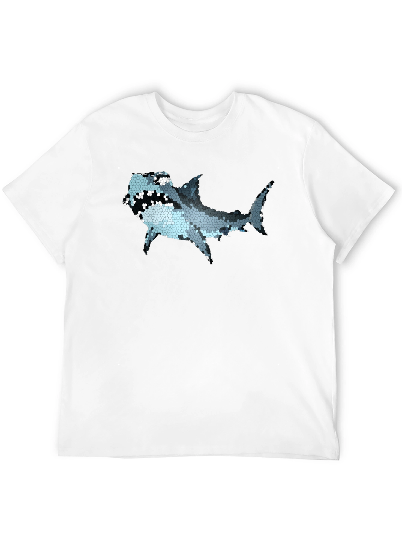 Mosaic Shark Graphic Tee - Black Cotton T-Shirt