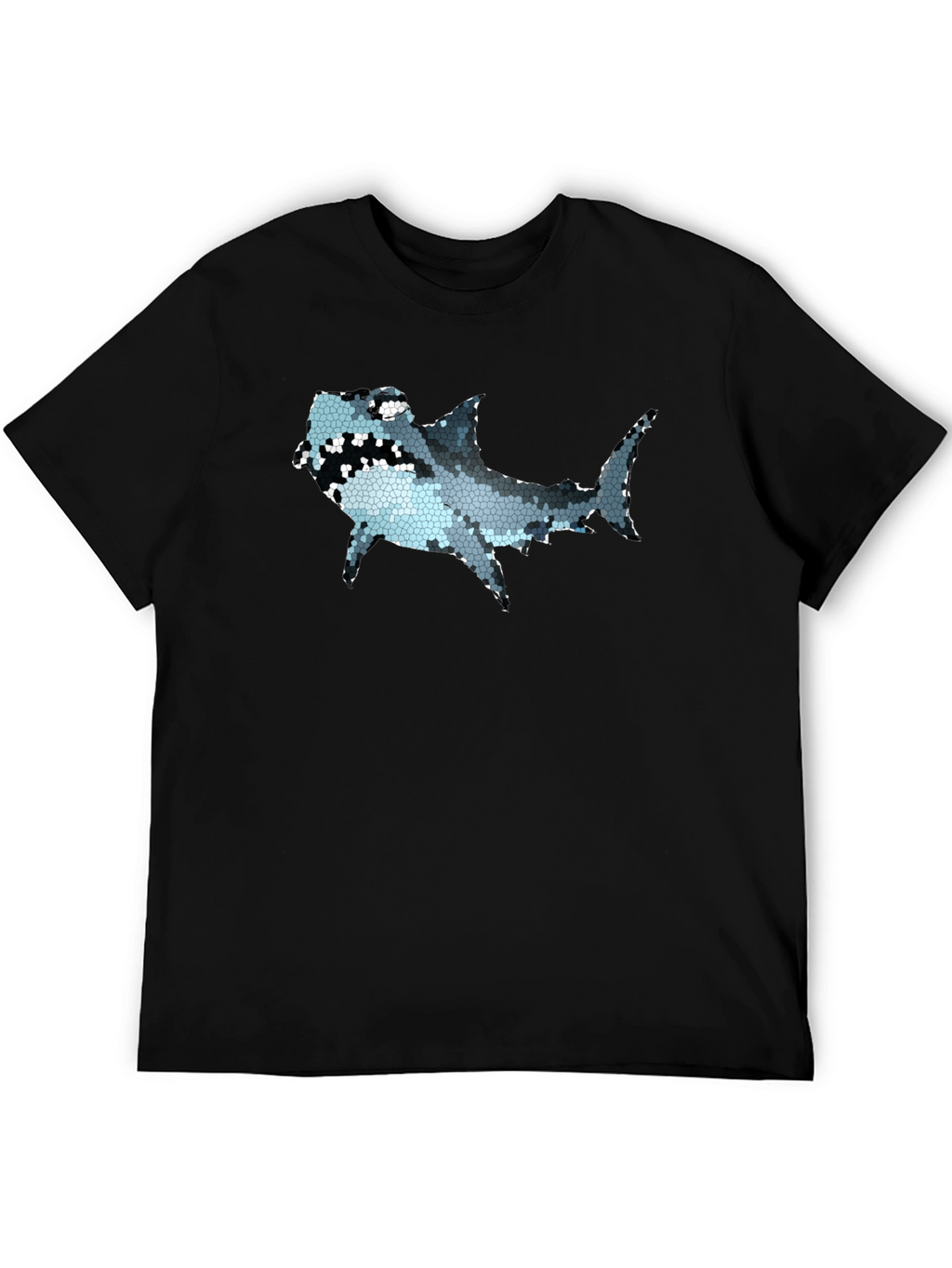 Mosaic Shark Graphic Tee - Black Cotton T-Shirt