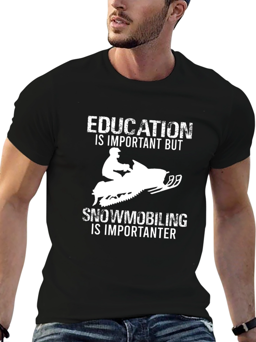 Funny Snowmobiling T-Shirt - Education is Important But