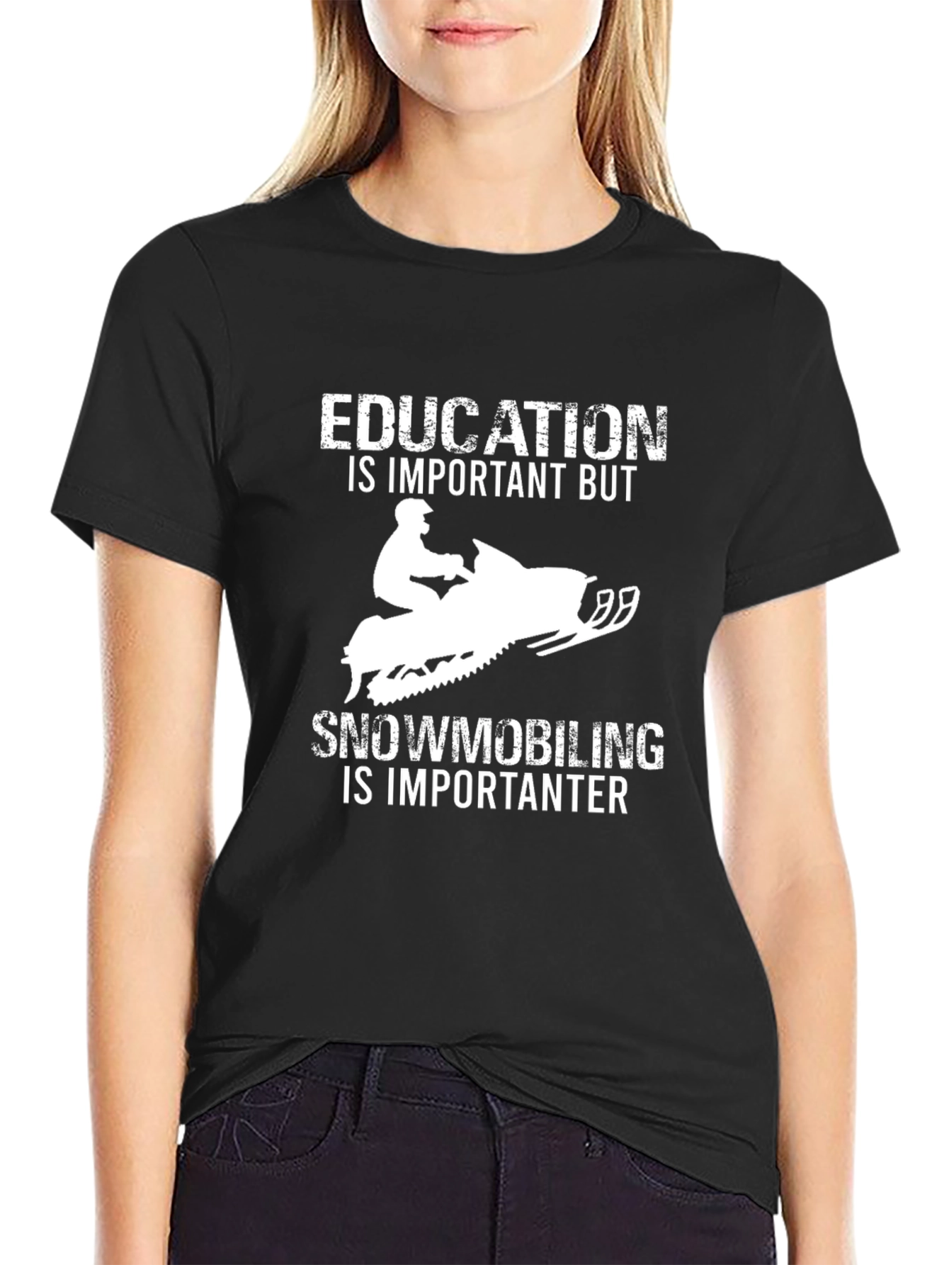 Funny Snowmobiling T-Shirt - Education is Important But