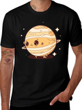 Cute Planet Saturn Graphic T-Shirt - Black