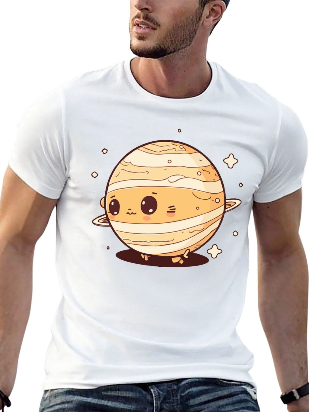 Cute Planet Saturn Graphic T-Shirt - Black