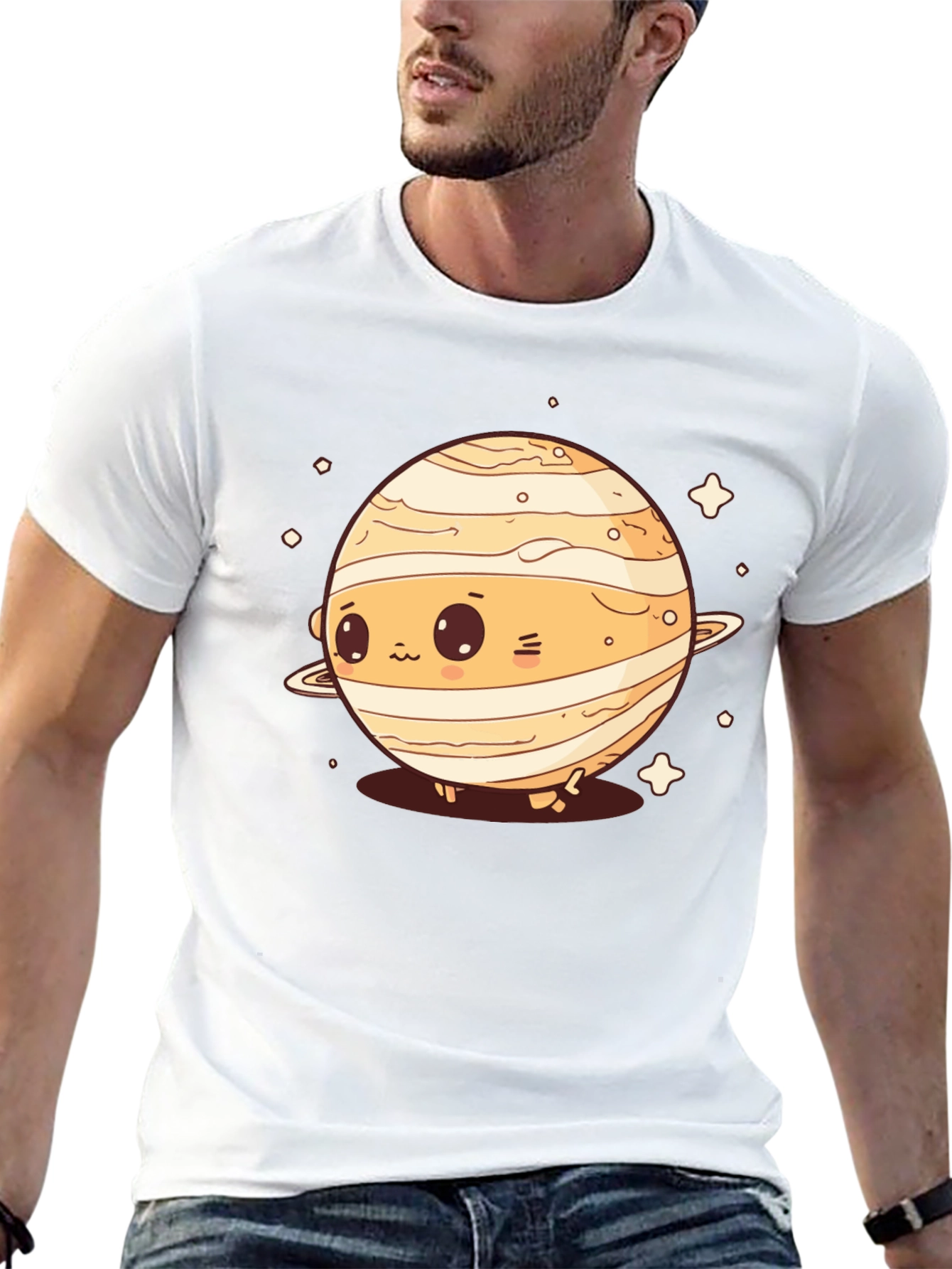Cute Planet Saturn Graphic T-Shirt - Black