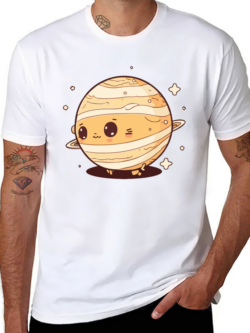 Cute Planet Saturn Graphic T-Shirt - Black