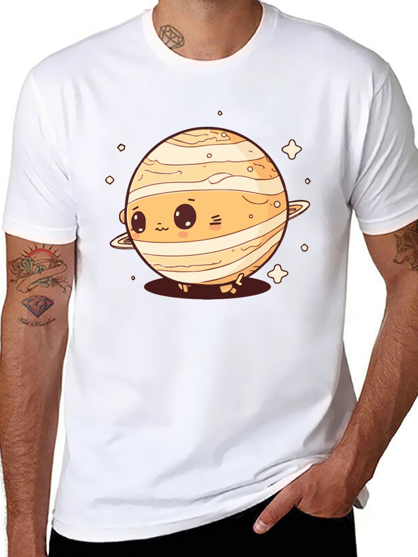 Cute Planet Saturn Graphic T-Shirt - Black
