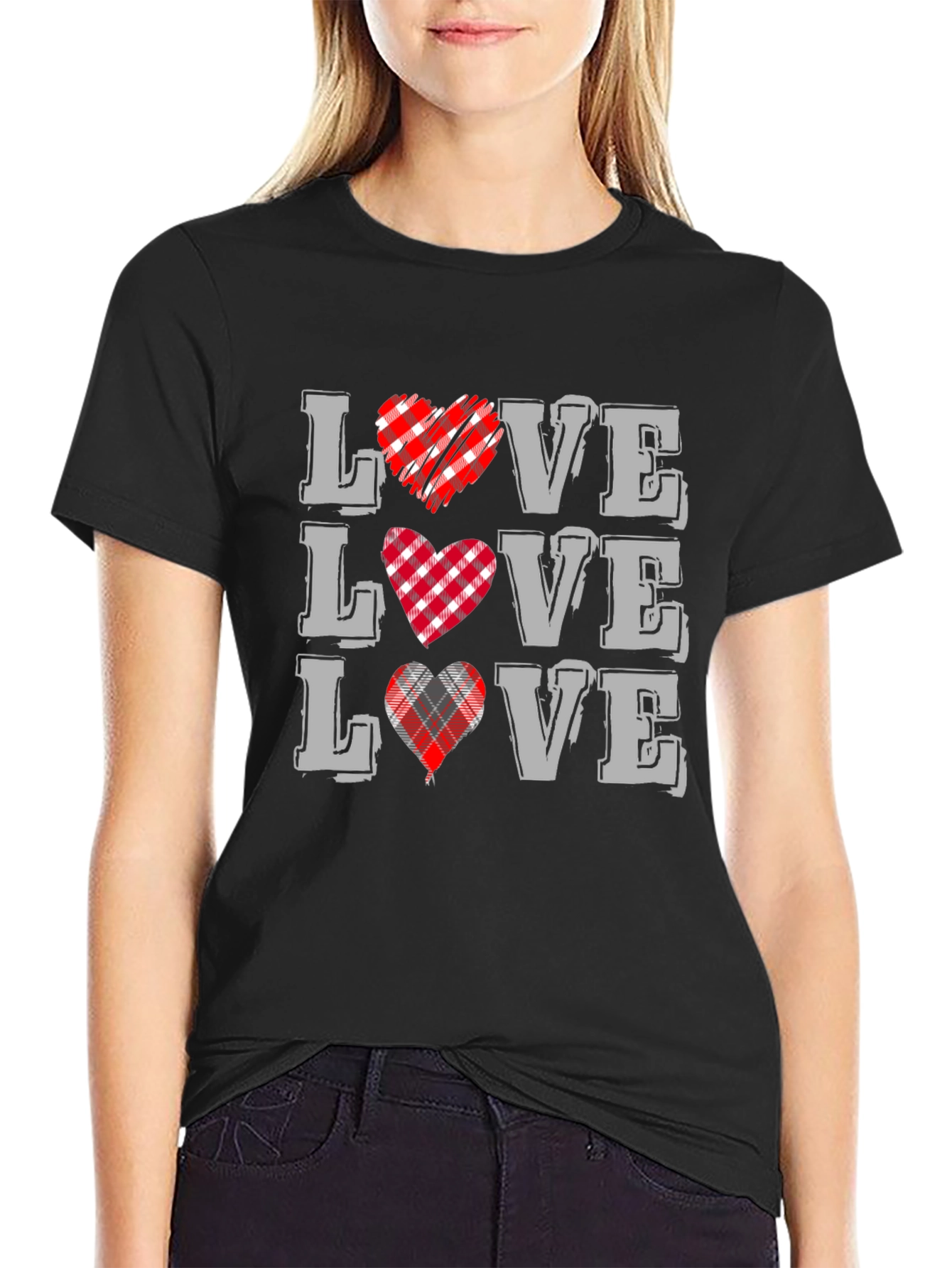 Love Plaid Heart Graphic Tee - Stylish Valentines Day Shirt