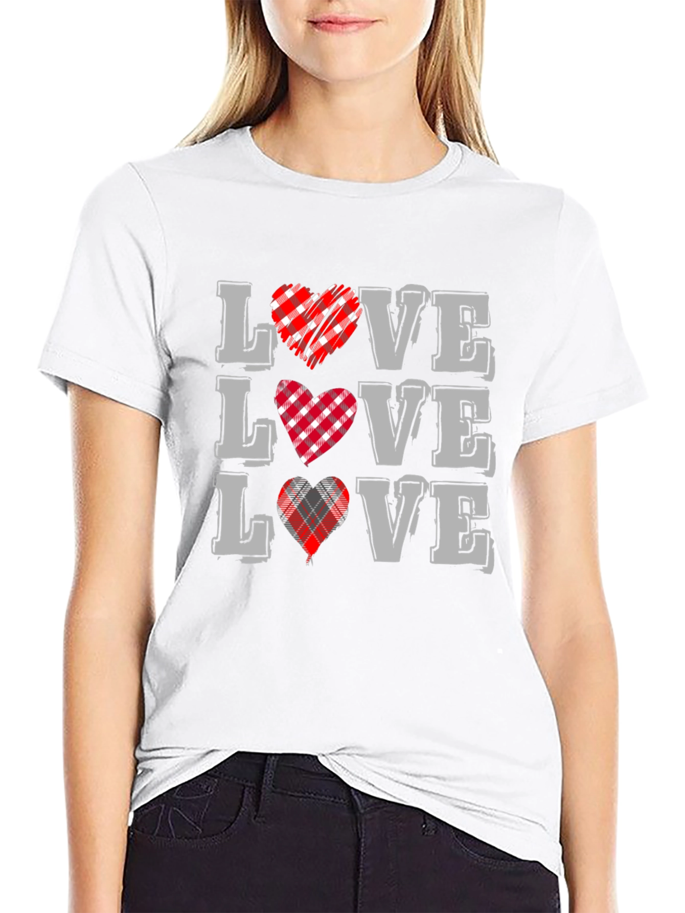 Love Plaid Heart Graphic Tee - Stylish Valentines Day Shirt