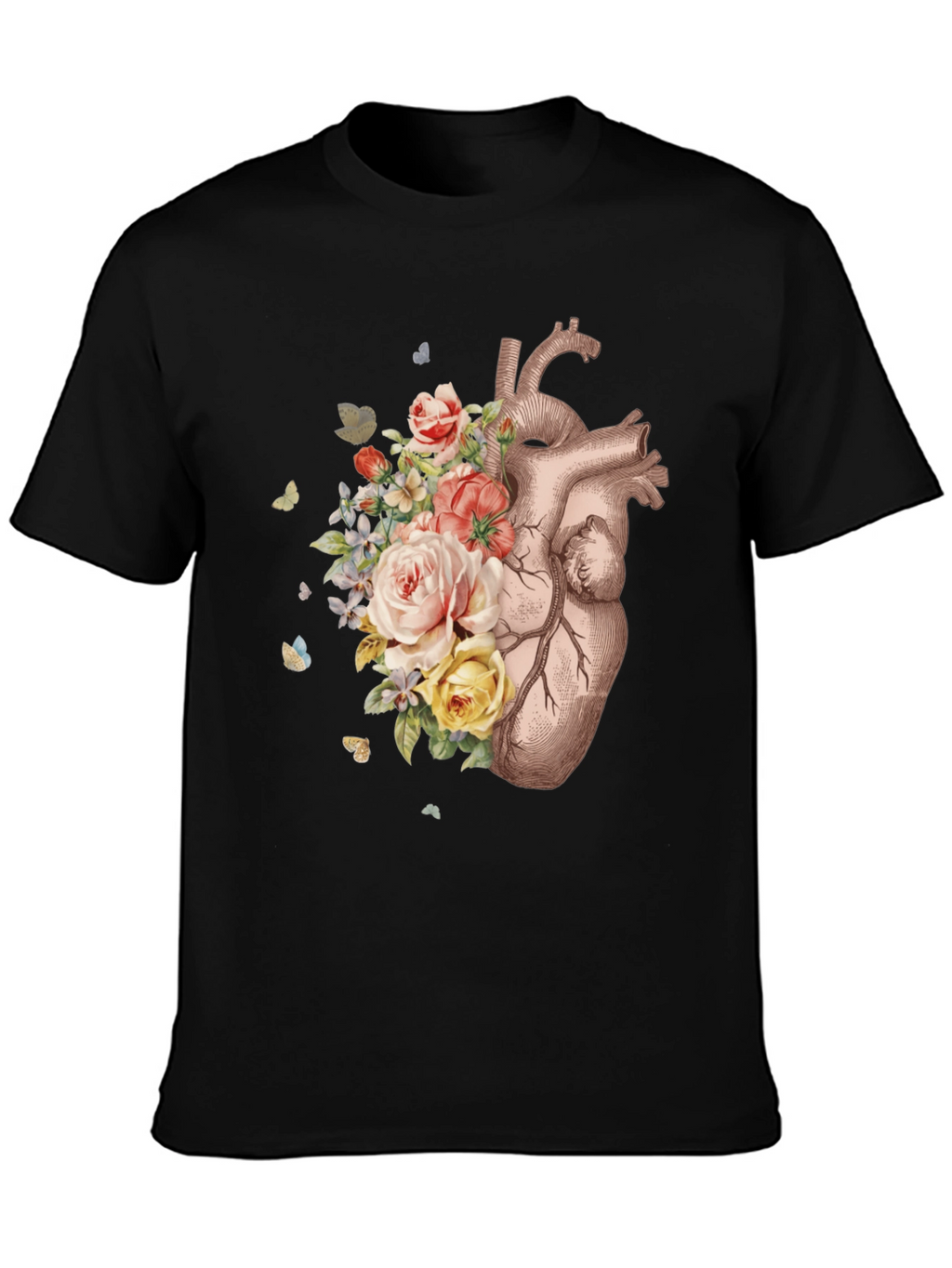 Floral Heart Graphic Tee - Anatomical Art T-Shirt