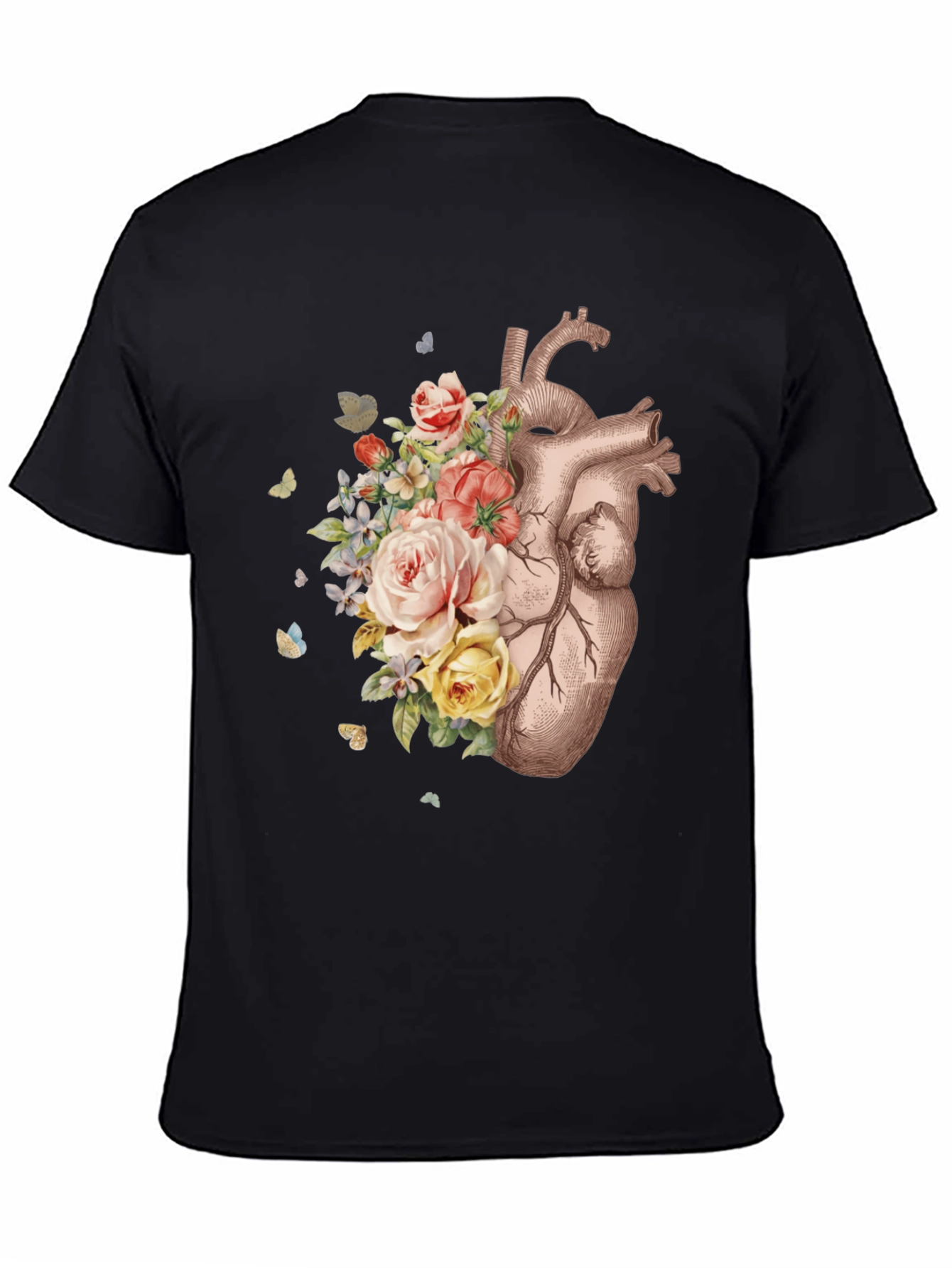 Floral Heart Graphic Tee - Anatomical Art T-Shirt